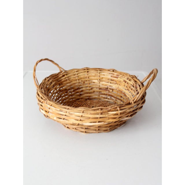 Vintage Round Wicker Basket With Handles For Sale - Image 9 of 18