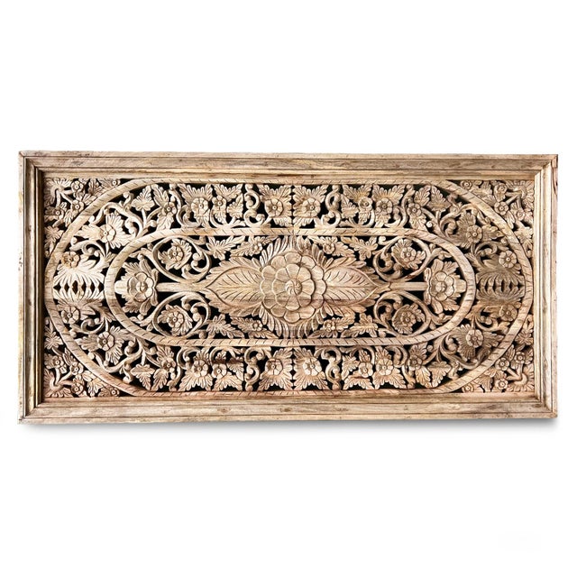 Vintage Floral Carved Wood Panel Wall Decor For Sale In Los Angeles - Image 6 of 8