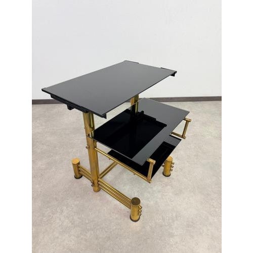 Hungarian Postmodern Brass and Smoked Glass Rolling Hi-Fi Media Stand, 1970s For Sale - Image 6 of 13