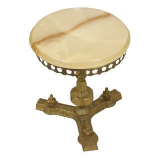 Vintage Brass Side Table with Round Onyx Marble Top, 1950s For Sale