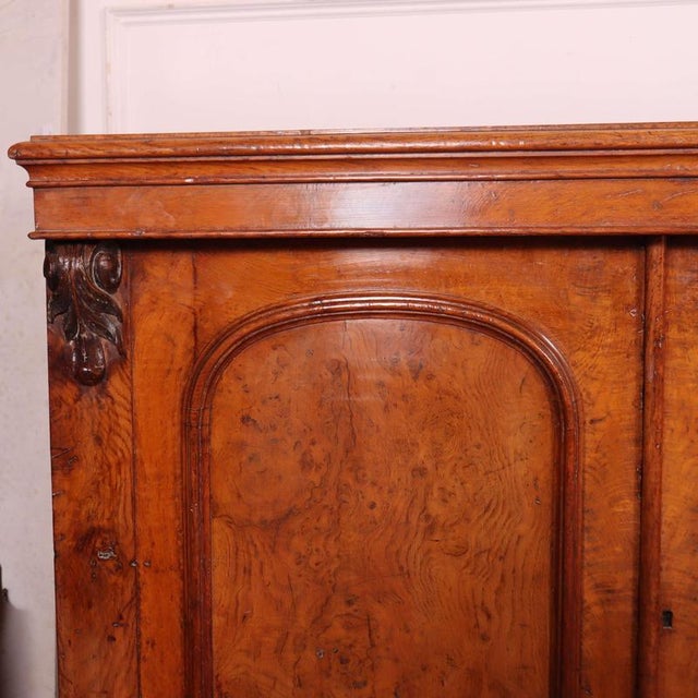 Good early 19th C Burr walnut and oak breakfront dresser base with leather insert top. 1840 This piece is designed in the...