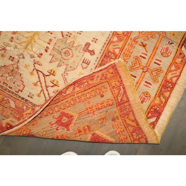 Ivory Late 19th Century Antique Zabihi Collection Turkish Oushak Rug - 8'2" x 9'10" For Sale - Image 8 of 10