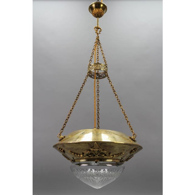 French Brass and Bronze Pendant Light with Cut Glass Lampshade, 1900s For Sale - Image 15 of 18