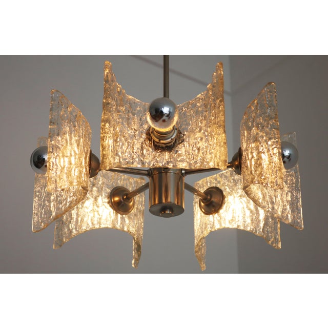Silver Mid-Century Modern Brutalist Chrome and Glass Chandelier by Kaiser Leuchten, 1970s For Sale - Image 8 of 13