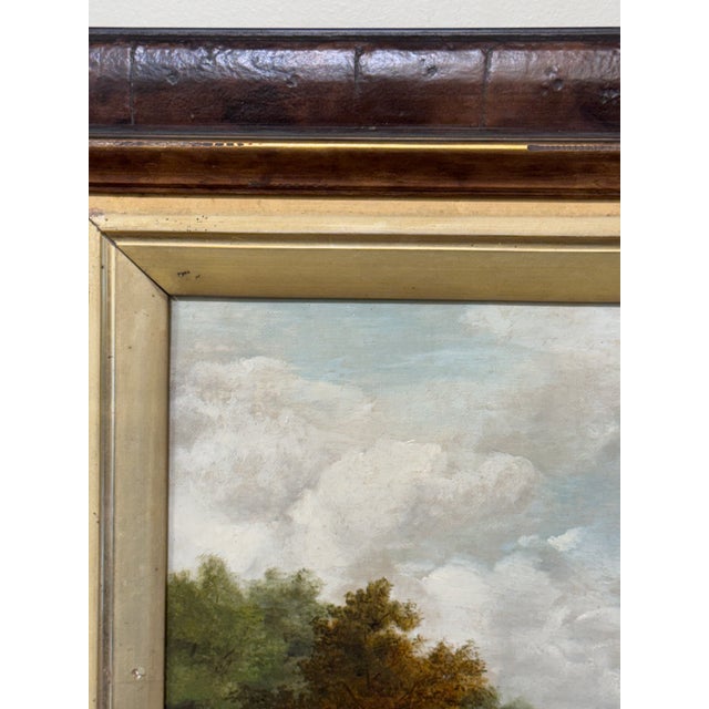 This is a lovely 20th Century French oil painting on canvas featuring a serene river scene. It is tranquil oil with a...