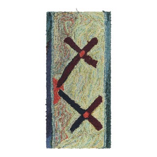 Antique Hooked With Geometric Patterns Over Green and Green Tones | Rug & Kilim For Sale