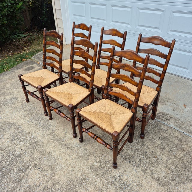 2019 Theodore Alexander Castle Bromwich Ladderback Rush Seat Dining Side Chairs, Set of 6 For Sale - Image 15 of 15