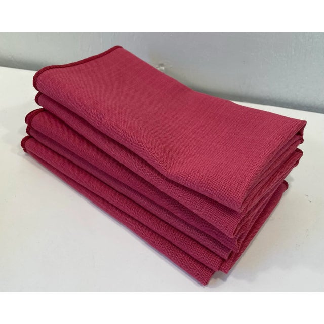 Mid-Century Modern Vintage Rose Colored Linen Dinner Napkins - Set of 6 For Sale - Image 3 of 6