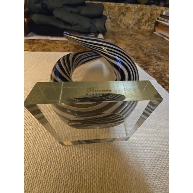 Glass Vintage Murano Black/White Striped Twisted Sculpture For Sale - Image 7 of 7