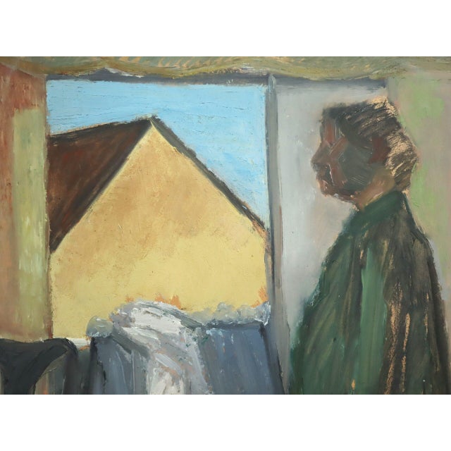 Mid-Century Modern 'Morning at the Window' Swedish Expressive Figurative Interior Oil Painting, Framed For Sale - Image 9 of 12