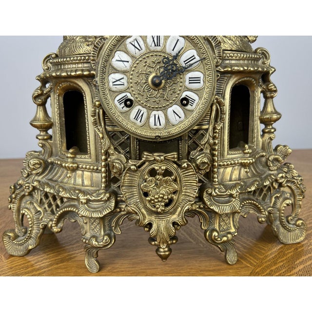 Vintage Brass Figural Mantel Clock For Sale - Image 6 of 13