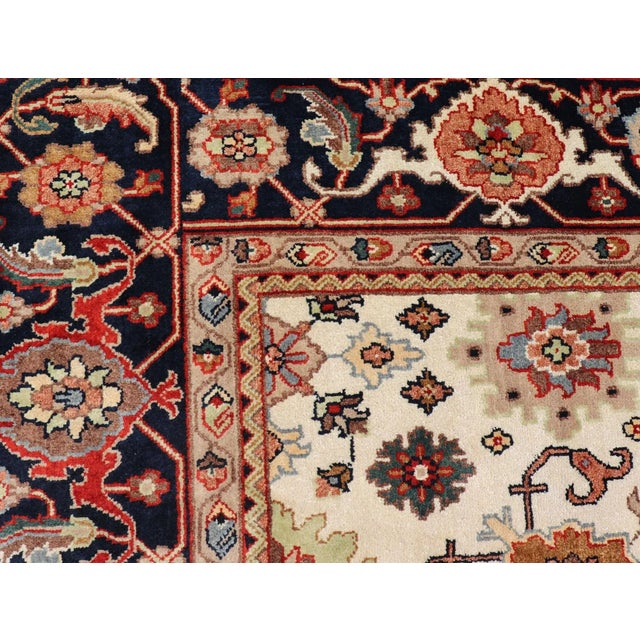 All Over Pattern Reproduction Sultanabad-Mahal Design in Ivory Background and Jewel Colors For Sale - Image 9 of 12