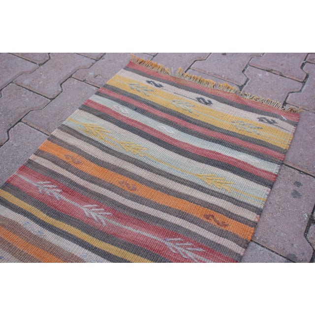 1960s Scandinavian Tribal Hand Knotted Colorful Striped Kilim Runner Rug For Sale In Sacramento - Image 6 of 13