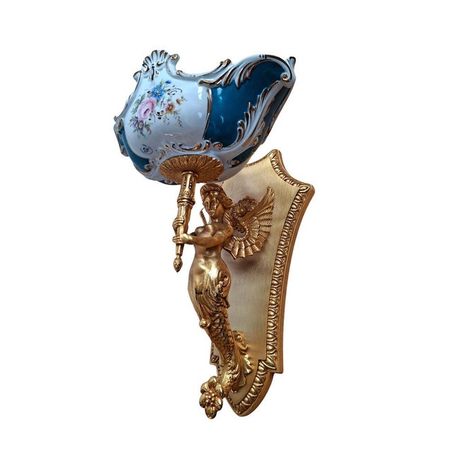 1990s Vintage Wall Lights in Gold-Plated Brass and Cobalt Blue Porcelain, 1990, Set of 8 For Sale - Image 5 of 12