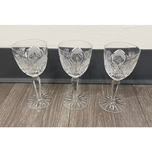 Mid 20th Century Fan & Diamond Cut Crystal Cordial / Dessert Wine Glasses - Set of 3 For Sale - Image 4 of 12
