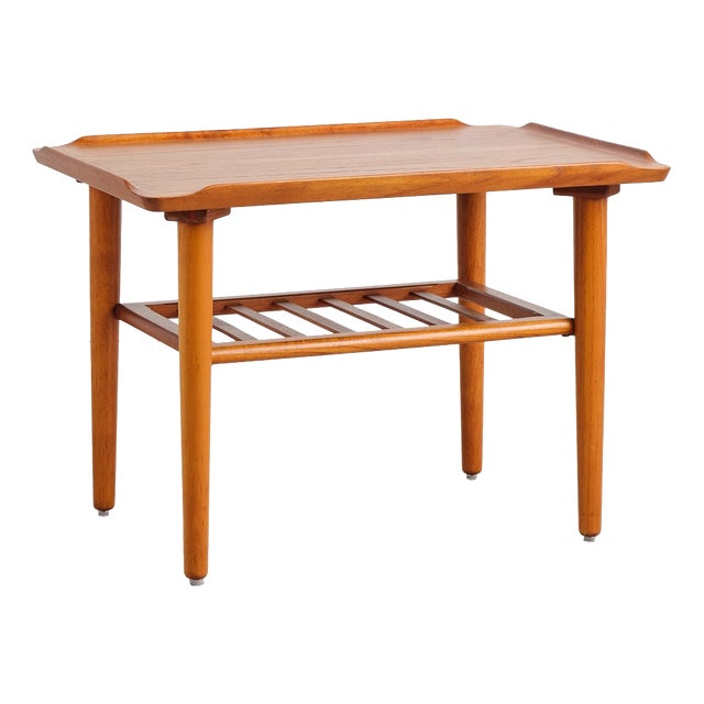 Coffee Table in Teak with Newspaper Shelf by Holger Georg Jensen for Kubus, Denmark, 1960s For Sale