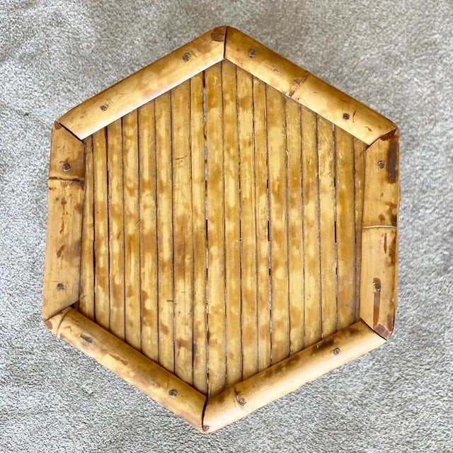 Boho Chic Hexagonal Tortoise Shell Bamboo Nesting Pedestals For Sale - Image 9 of 11