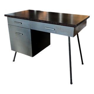 Vintage Metal Desk With Walnut Top For Sale
