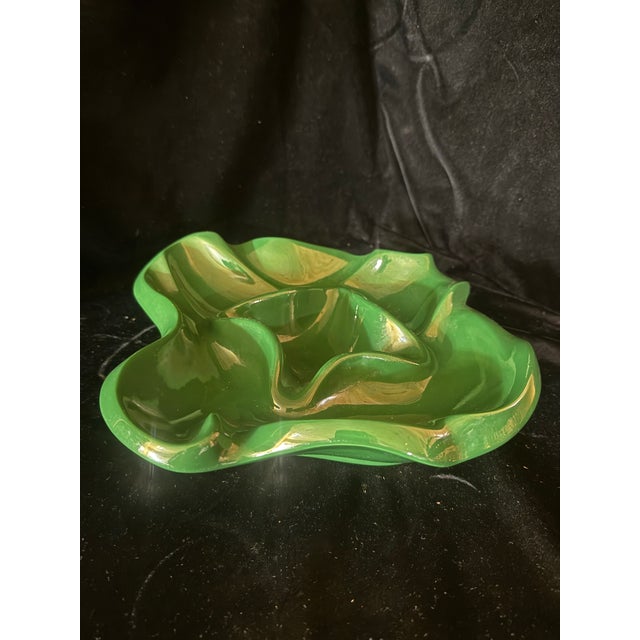 Gemstone 1970s Art Deco Malachite Green Ceramic Bowl For Sale - Image 7 of 9