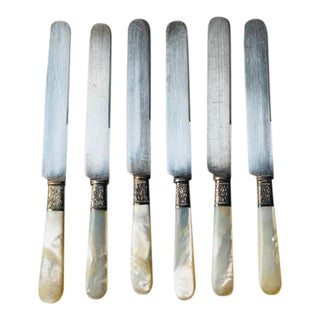 Six Mother-of-Pearl & Silver Dinner Knives — Landers, Frary & Clark Aetna Works — American Edwardian Table, C. 1900–1915 For Sale