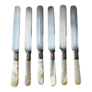 Six Mother-of-Pearl & Silver Dinner Knives — Landers, Frary & Clark Aetna Works — American Edwardian Table, C. 1900–1915