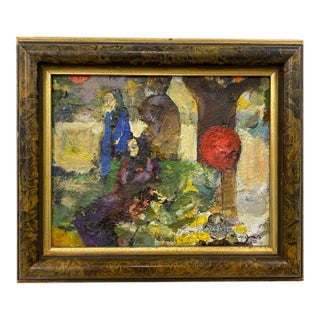 Vintage Oil Painting "The Red Balloon" by Sanders C.1972 For Sale