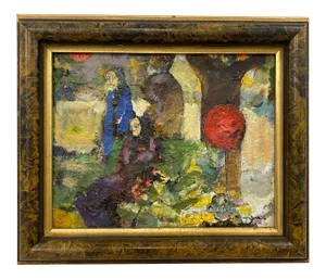 Vintage Oil Painting "The Red Balloon" by Sanders C.1972