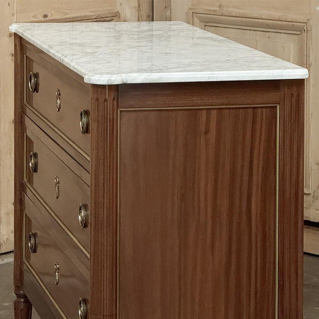 Antique French Louis XVI Mahogany Commode With Carrara Marble For Sale - Image 9 of 17