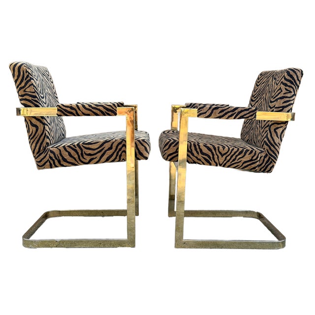 70's Milo Baughman for Thayer Coggin Newly Scalamandre Upholstered Cantilever Flat Bar Chairs - A Pair For Sale In Houston - Image 6 of 14