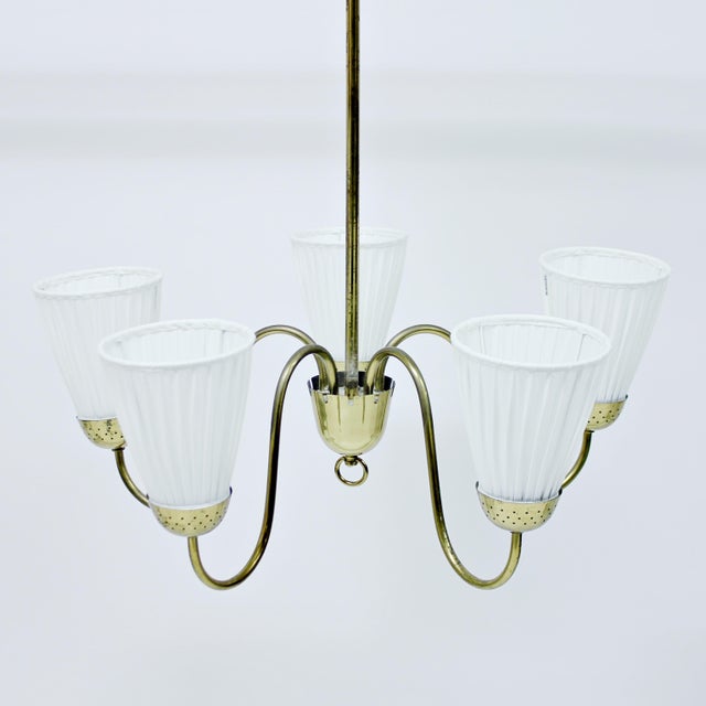 Gold Swedish Modern Brass Chandelier from Bergboms, 1940s For Sale - Image 8 of 11