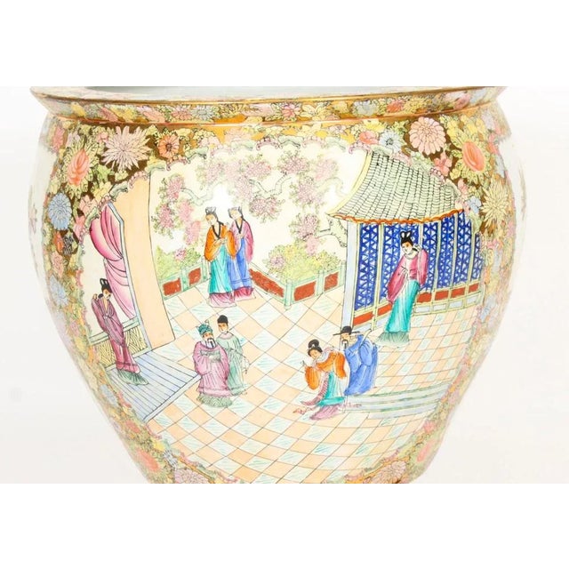 Qing Dynasty Canton Famille Rose Vases on Stands, China, 1950s, Set of 2 For Sale - Image 3 of 18