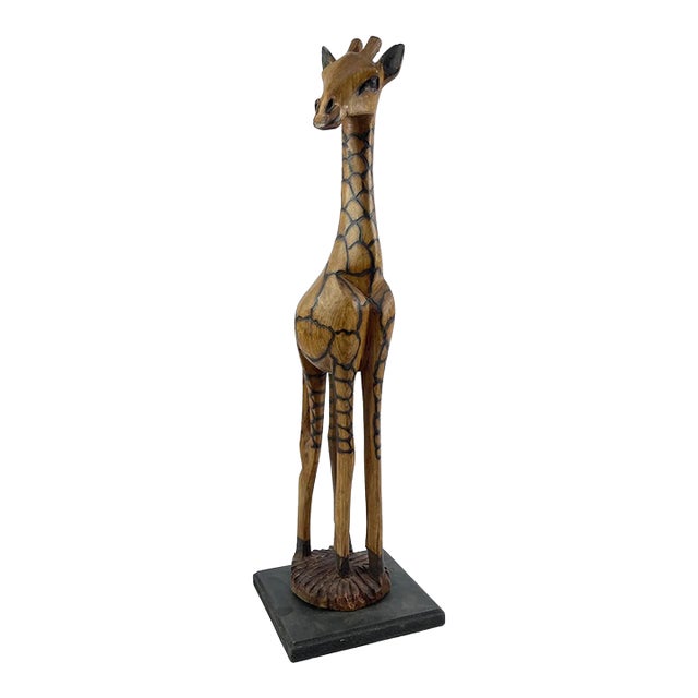 Early 20th Century Giraffe Wood Sculpture on Custom Base For Sale