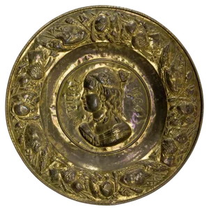 French Golden Copper Tray with Profile of the Wife of Louis 14, 1860s