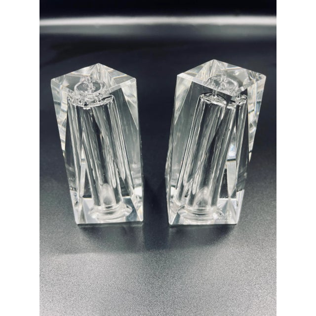 Late 20th Century Vintage Saks Fifth Avenue Modernist Crystal Salt & Pepper Set- a Pair For Sale - Image 5 of 12