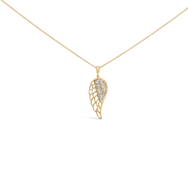 Whisper-soft and luminous, this angelic wing pendant curves in a graceful, asymmetrical sweep, its yellow gold vermeil...