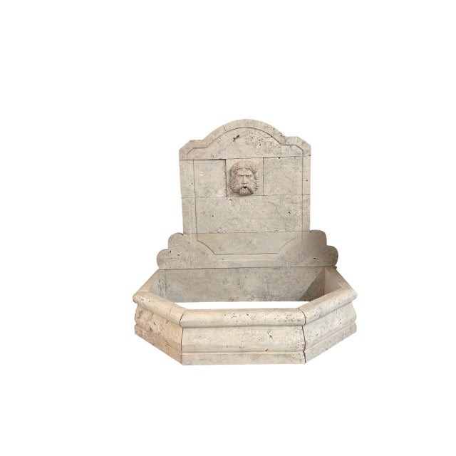 Vintage Neoclassical Cast Stone Wall Fountain With Carved Bacchus Spout For Sale In West Palm - Image 6 of 9