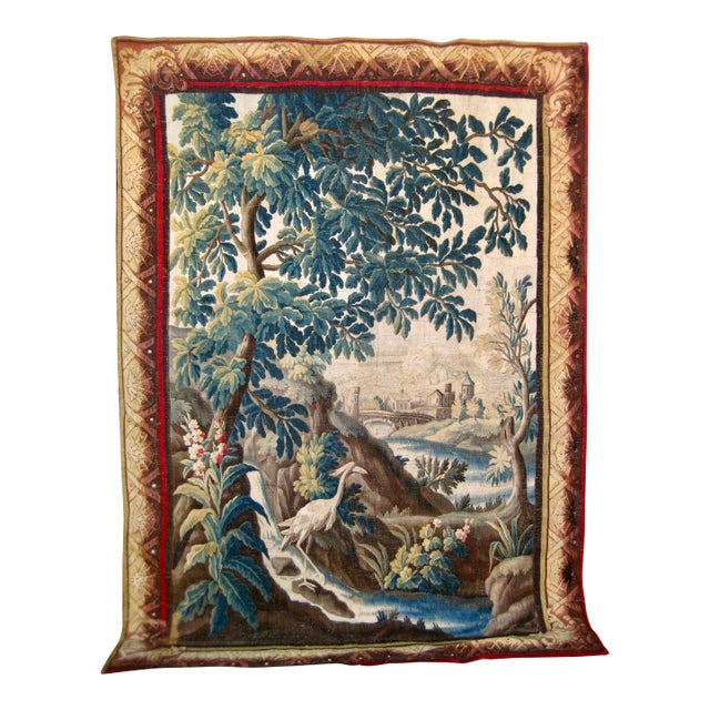Aubusson Verdure Tapestry Waterfall With an Heron and Bridge Jean-Batiste Pillement Circa 1750 For Sale