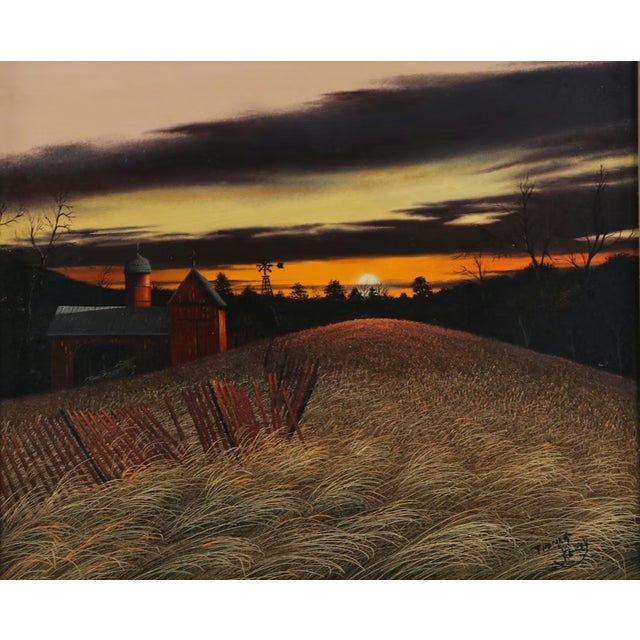 Rustic Late 20th Century Thomas Kerry Rural Landscape Oil Painting Framed Original For Sale - Image 3 of 9