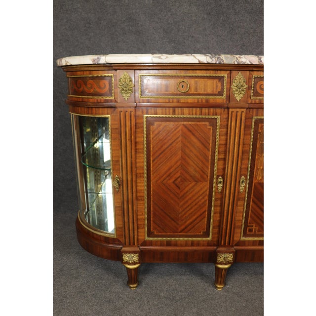 Late 19th Century Monumental Satinwood Inlaid Kingwood Marble Top Sideboard Signed Maison Krieger For Sale - Image 5 of 12