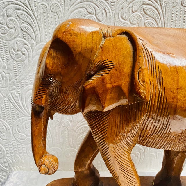 1960s Vintage Hand Carved Elephant Figurine For Sale - Image 10 of 13