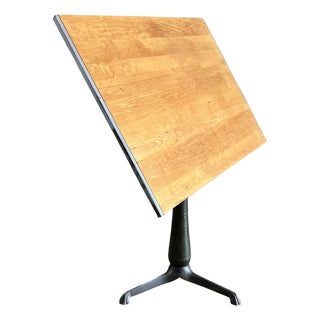 Antique Industrial Drafting Table on Swivel Cast Iron Pedestal Base W/Restored Top For Sale