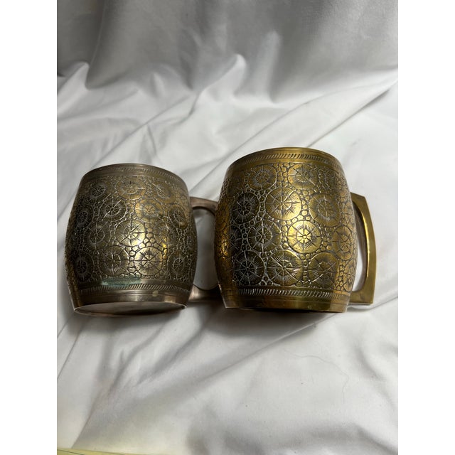 Rustic European Vintage Brass Tankards or Mugs a Pair For Sale - Image 3 of 9