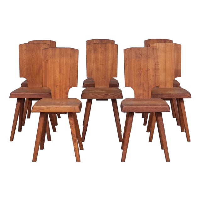 Mid-Century French Elm S28 Dining Chairs from Pierre Chapo, 1970s, Set of 8 For Sale