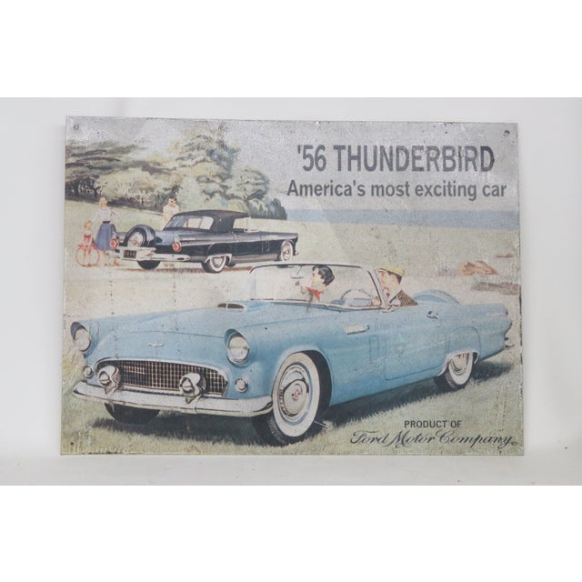 This stylish metal sign emulates a vintage advertisement for one of America's most beloved vehicles, the '56 Thunderbird...