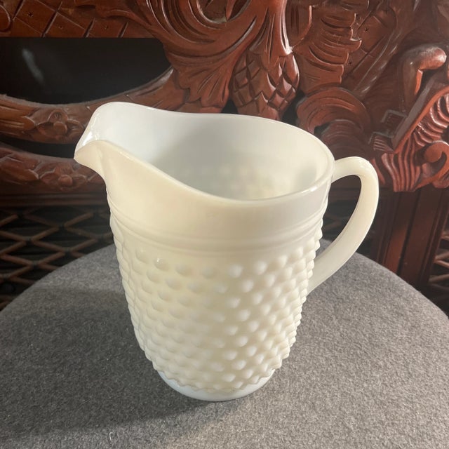 Vintage Milk Glass Lemonade Set, Hobnail Glass Pitcher & Tumblers by