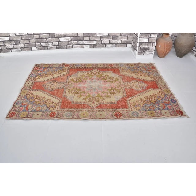 Handmade wool carpet in Turkish Anatolia , Vintage Oushak Rug,Turkish Vintage Anatolian Rug, Handmade wool Rug . One Of...