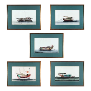 China Trade Watercolor Pictures of Junks & Sampans