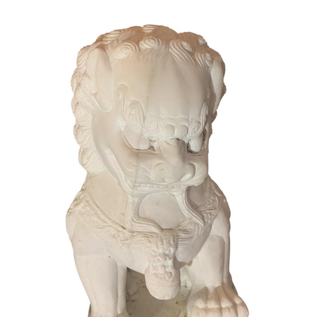 Chinese Late 19th Century White Marble Foo Dog, a Pair For Sale - Image 3 of 7