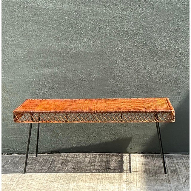 Chocolate Vintage Woven Rattan and Metal Coffee Table For Sale - Image 8 of 12