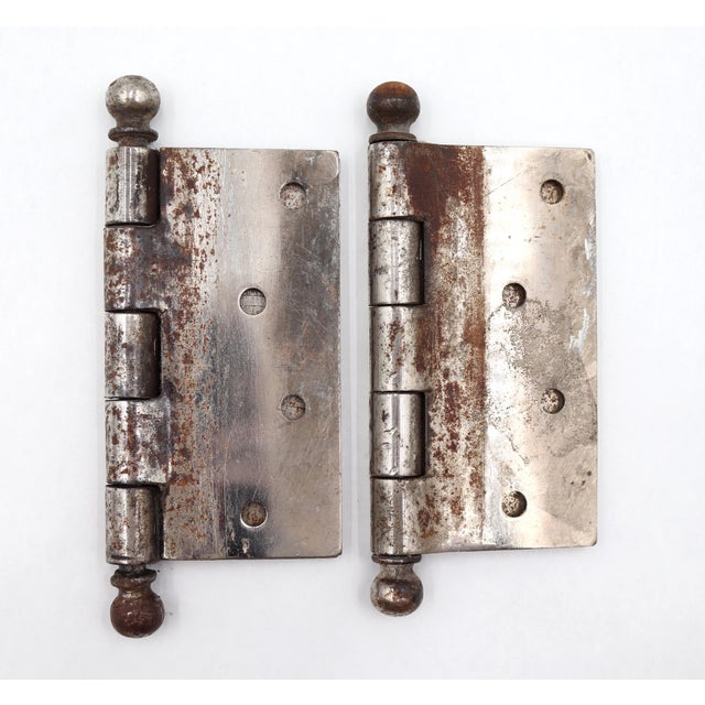 Pair of Vintage 4.5 X 4.5 In. Steel Door Hinges For Sale - Image 4 of 4